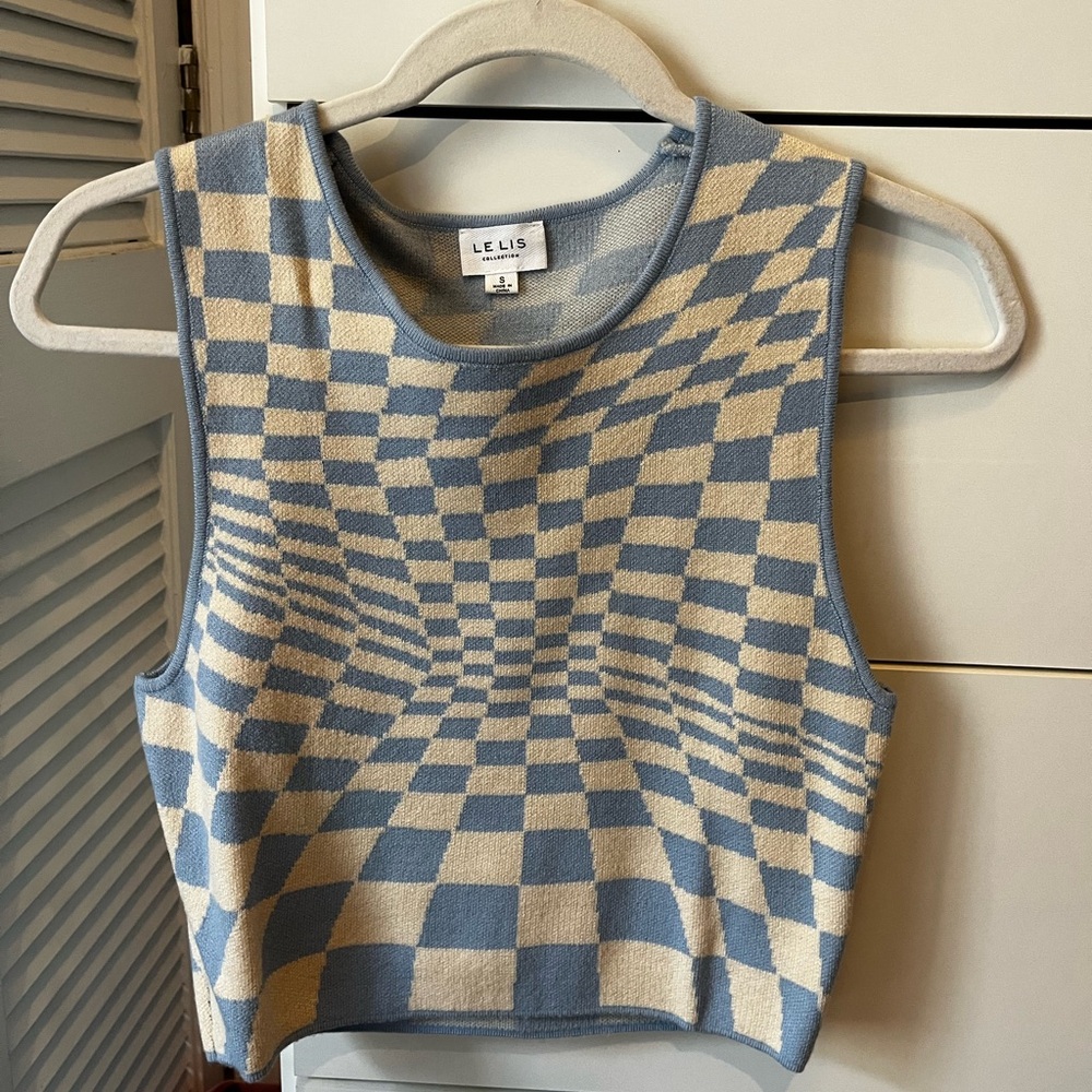 Blue and White Checkered Top